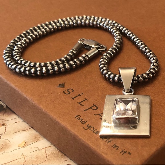 Vintage Silpada Sterling Silver Cubic Zirconia Pendant Popcorn Chain Necklace - Picture 9 of 16